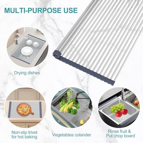 BBXTYLY Extra Large Expandable Roll Up Dish Drying Rack,Over The Sink