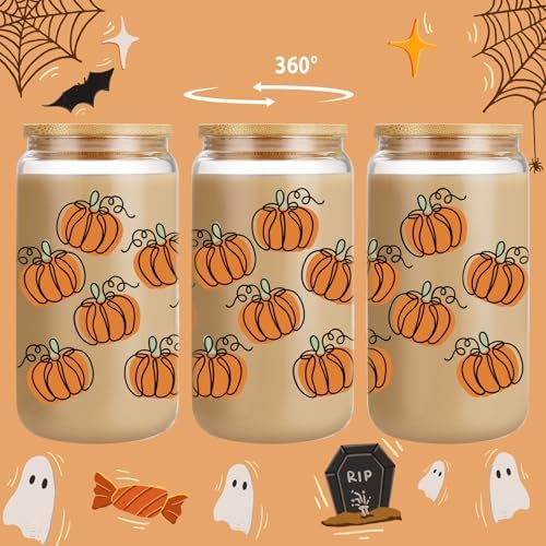 LEADO Pumpkin Cup - Fall Gifts, Halloween Glass Cup, Fall Basket