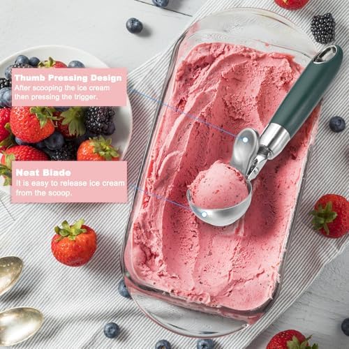 PATIKIL 4 Ounce Ice Cream Scoop with Trigger, 2 Pcs Stainless Steel