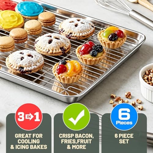 Stainless Steel Baking Sheet, Rack and Mat Set, 16 x 12 x 1 Inch