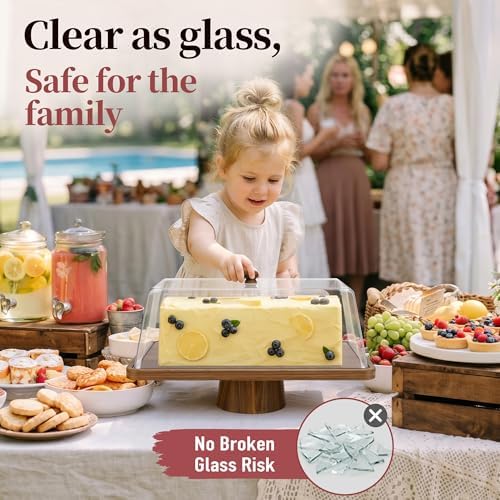 Large 16" Acacia Wood Cake Stand with Square Lid, 2-in-1 Rectangular