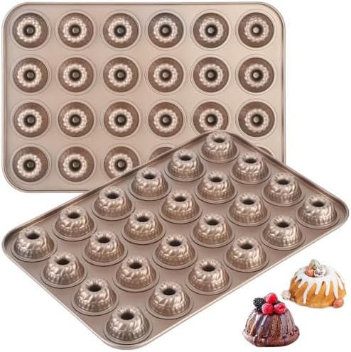 Lnrueg 2 PCS Mini Bundlette Cake Pan, 24-Cavity Mini Fluted Cake Mold