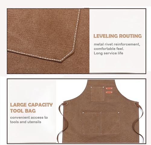 Multi-Pocket Waterproof Oil-Proof Canvas Cotton Apron Cross-Back