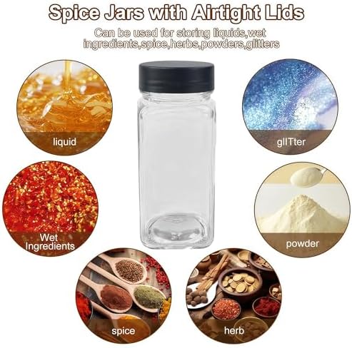 24 Spice Jars with Labels, 4oz Seasoning Jars for Cabinets, Drawers
