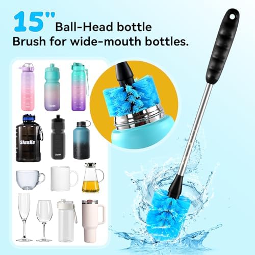 Bottle Brush Set with Straw Cleaner Brush and 3 in 1 Cup Lid Cleaning
