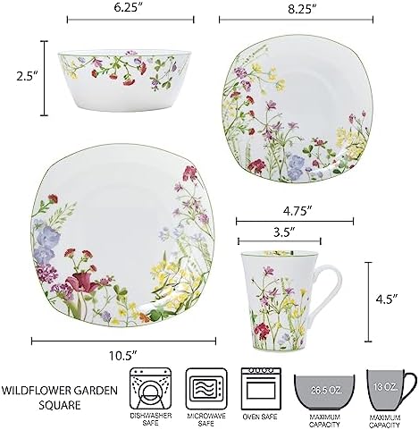 Mikasa Wildflower Garden Dinnerware Set, 16-Piece Bone China Dishes
