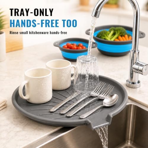 2 Collapsible Colanders with Self-Draining Tray(Blue)