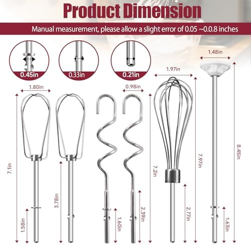 Hand Mixer Beater Attachments for Kitchenaid, Whisk, Dough Hooks, and