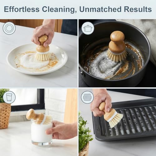 ONEMORE Bamboo Dish Brush with Ceramic Foaming Base