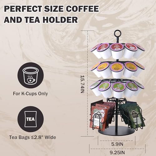 Tea Bag Organizer Compatible with K-Cup Pods, 60-Bag 30-Pod Stand