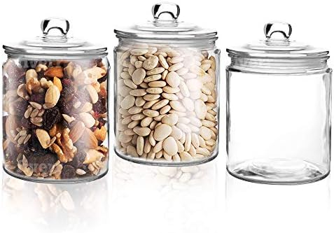 Set of 3 Glass Jar with Lid 1 Liter | Airtight Glass Storage Container