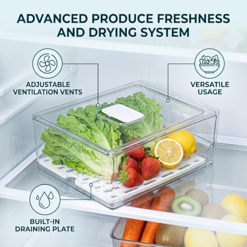 GLOGLOW Refrigerator Storage Box, Stackable PET PP Fridge Organizer