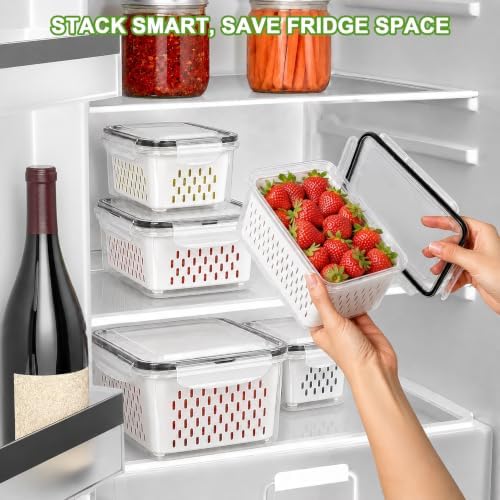 Fruit Storage Containers for Fridge, Airtight & Leakproof, 3 Pack