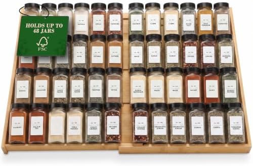 Bamboo Spice Drawer Organizer, Expandable 12 to 23 Inch Insert Holds