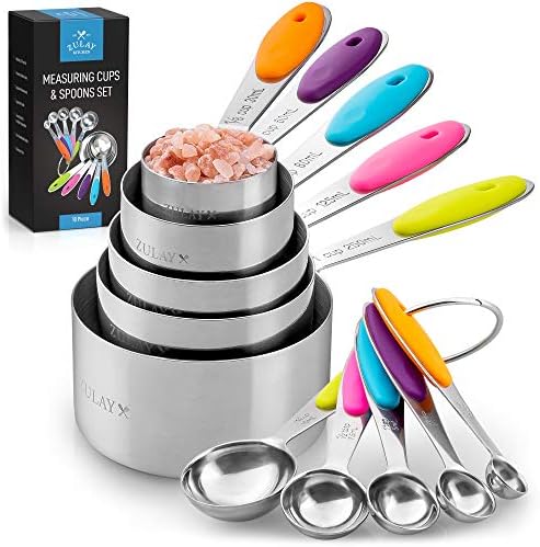 Zulay Kitchen Measuring Cups and Spoons Set of 10 - Stainless Steel