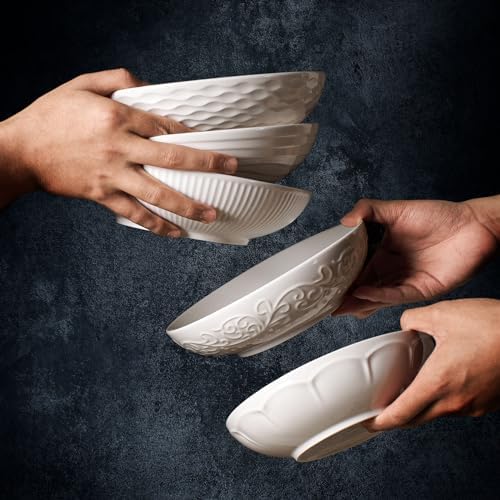 Artena Pasta Bowls 32oz, Ceramic Large Salad Bowls 8 inch, White