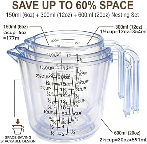 Measuring Cup Set, 3PCS Plastic Liquid Measuring Cups,Includes 150Ml
