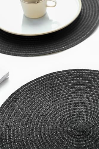 Floroom 15 Inch Round Braided Placemats Set of 4, Washable Heat