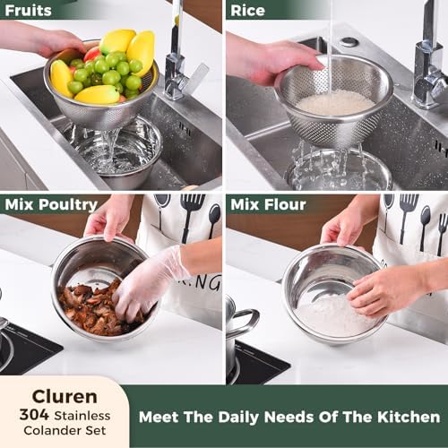 Colander and Bowl Set 6.0QT (2-in-1) - Thickened 304 Stainless Steel Kitchen Strainer Bowl for Fruit, Pasta, Vegetables, Rice - Heavy Duty, Induction Cooker & Dishwasher Safe