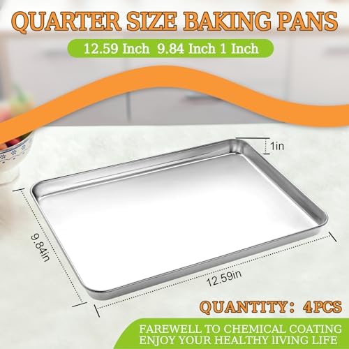 Quarter Sheet Pan Set of 4, CEKEE Stainless Steel Baking Sheet &