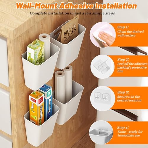 4 Pack Kitchen Cabinet Door Storage Box, Self Adhesive Wall Mounted
