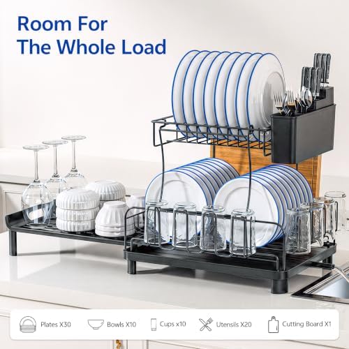 2-Tier Expandable Carbon Steel Dish Rack, 17-27in