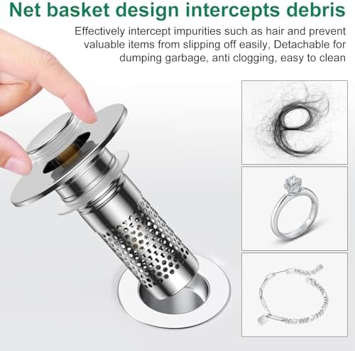 Bathroom Sink Drain Strainer,Universal Pop-Up Sink Stopper Hair