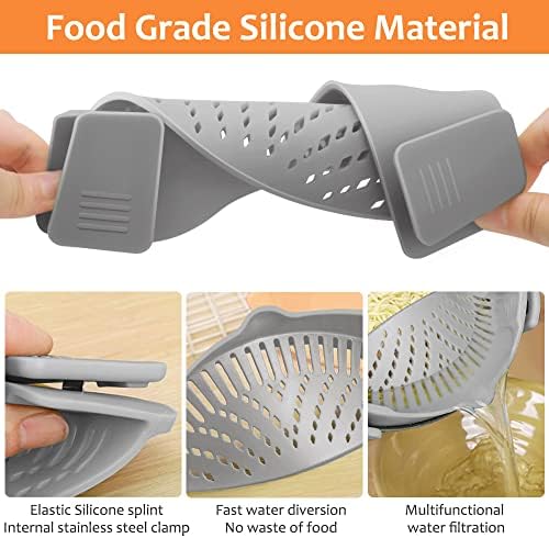 YEVIOR Clip on Strainer for All Pots Pan,Silicone Pasta Strainer