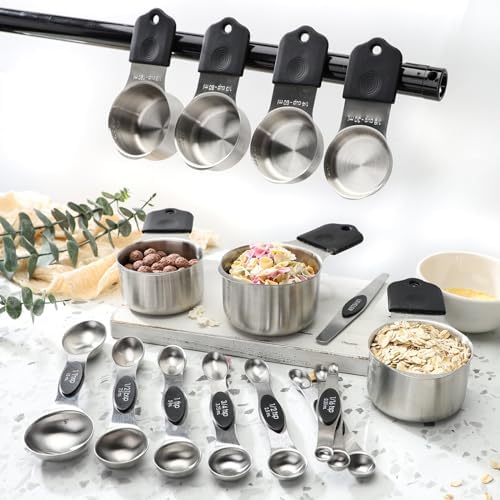 Magnetic Measuring Cups and Spoons Set of 16 Includes 7pcs Stainless