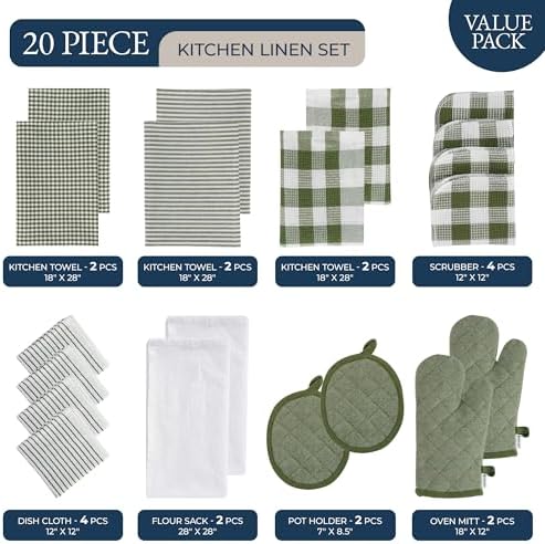 LANE LINEN Kitchen Towel and Pot Holder Sets 20 Pc - Eco Friendly