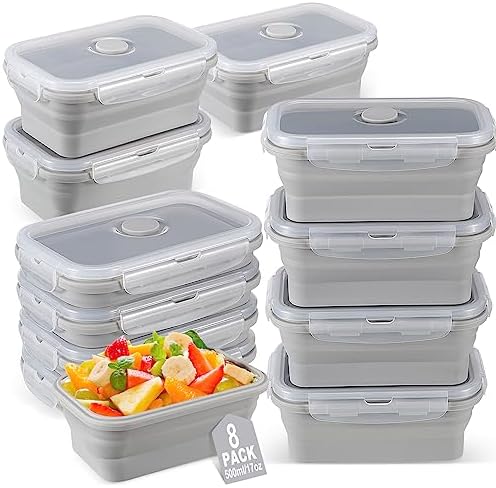Mifoci 8 Sets of Silicone Collapsible Bowls, Gray, 17 Oz/ 500 ml