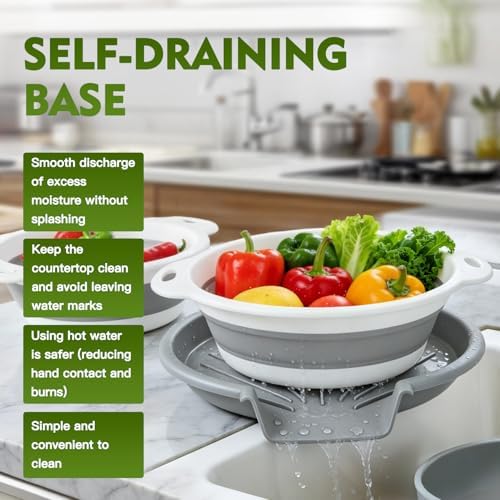 Collapsible Colanders Set, 3 Pack Food Strainers with Over-Sink Water