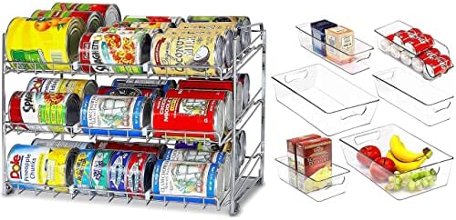 SimpleHouseware Stackable Can Rack Organizer + Plastic Freezer Storage