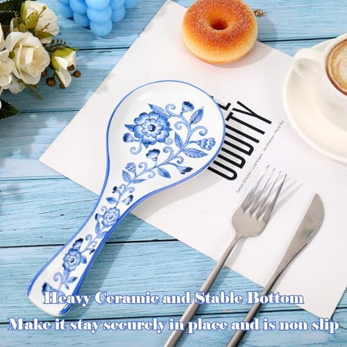 Whaline 8.9 Inch Blue Floral Spoon Rest Large Ceramic Spoon Holder