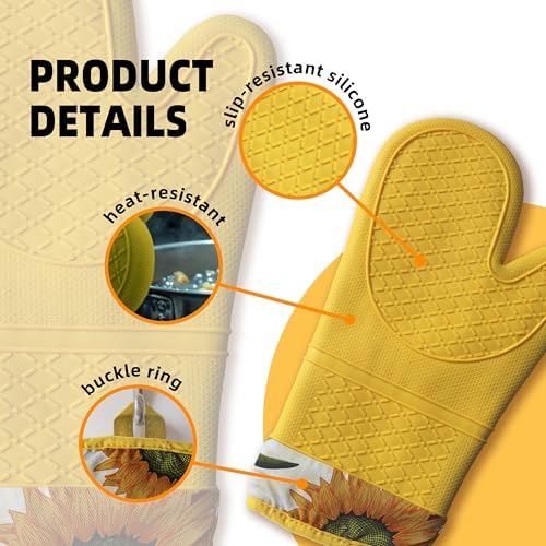 Silicone Oven Mitts, Cotton Lined, 13"