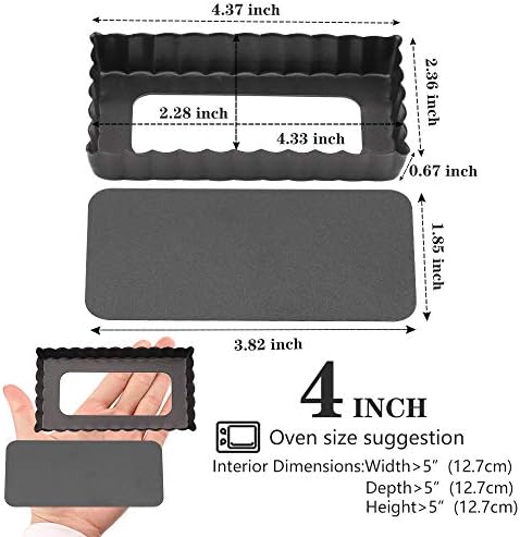 Mini Tart Pan Set of 6 Rectangular Non-Stick 4 Inch Quiche Pan Loose