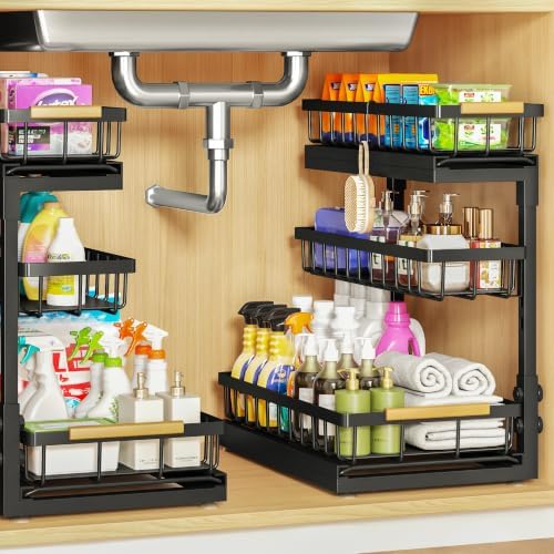 2 Pack 3 Tier Under Sink Organizer for Bathroom and Kitchen