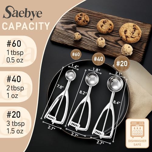 Saebye Cookie Scoop Set, Cookie Scoops for Baking Set of 3, Cookie