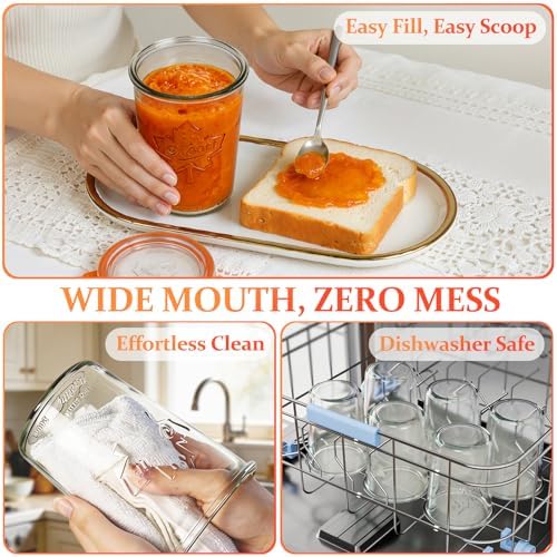 Wide Mouth Canning Jars 27 oz - 2 Pack Sourdough Starter Jars with 4