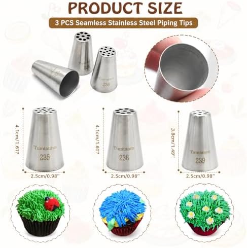 3 Pcs Grass Piping Nozzles, Seamless Grass Piping Tips, DIY Piping