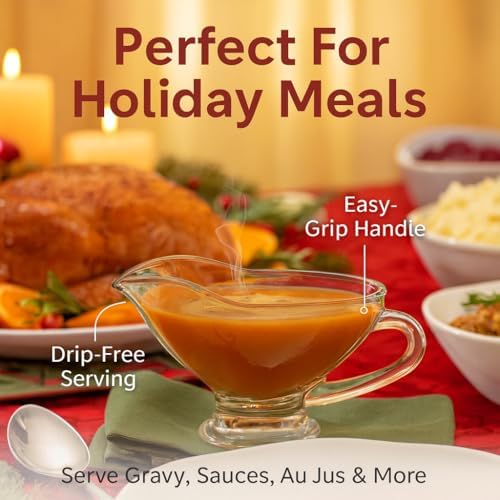 HIC Kitchen Glass Gravy Boat, 9-Ounce Capacity With Dripless Spout And