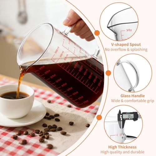 Luvan 34OZ/1000ML Glass Measuring Cup, 4 Cup Glass Measuring Cups With