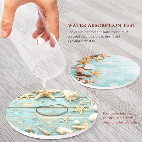 Britimes Coasters for Drinks, Set of 6, Ceramic Stone, Coastal Beach
