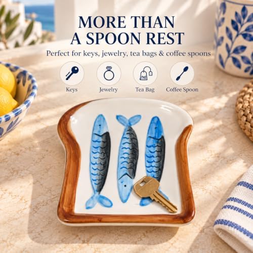 Cute Ceramic Sardine Spoon Rest, Ocean-Themed Kitchen Stove Utensil