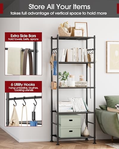 Sakugi 5-Tier Metal Storage Rack, 18.1"×12.4"×56.8", Black