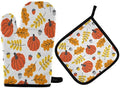 QMXO Halloween Leavs Pumpkins Oven Mitts Quilted Cotton Lining