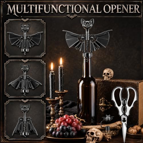 Fourluoo 3 Pcs Halloween Bat Kitchen Scissors Wine Bottle Opener Set