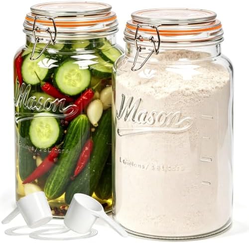 1 Gallon Glass Mason Jars with Airtight Lids, 2 Pack