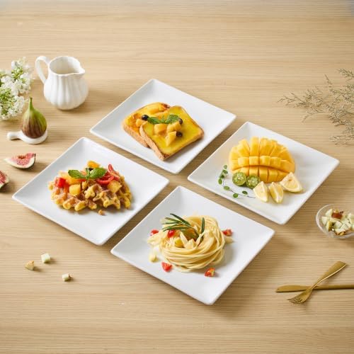 Square Appetizer Plates Set of 4, 8" Porcelain Dessert Plate
