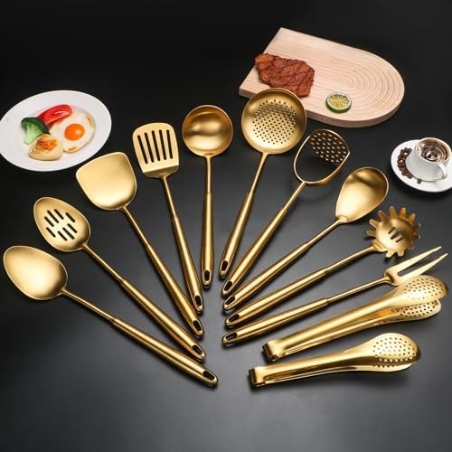 304 Stainlss Steel Matte Kitchen Utensils Set, 12 Pcs Long Metal